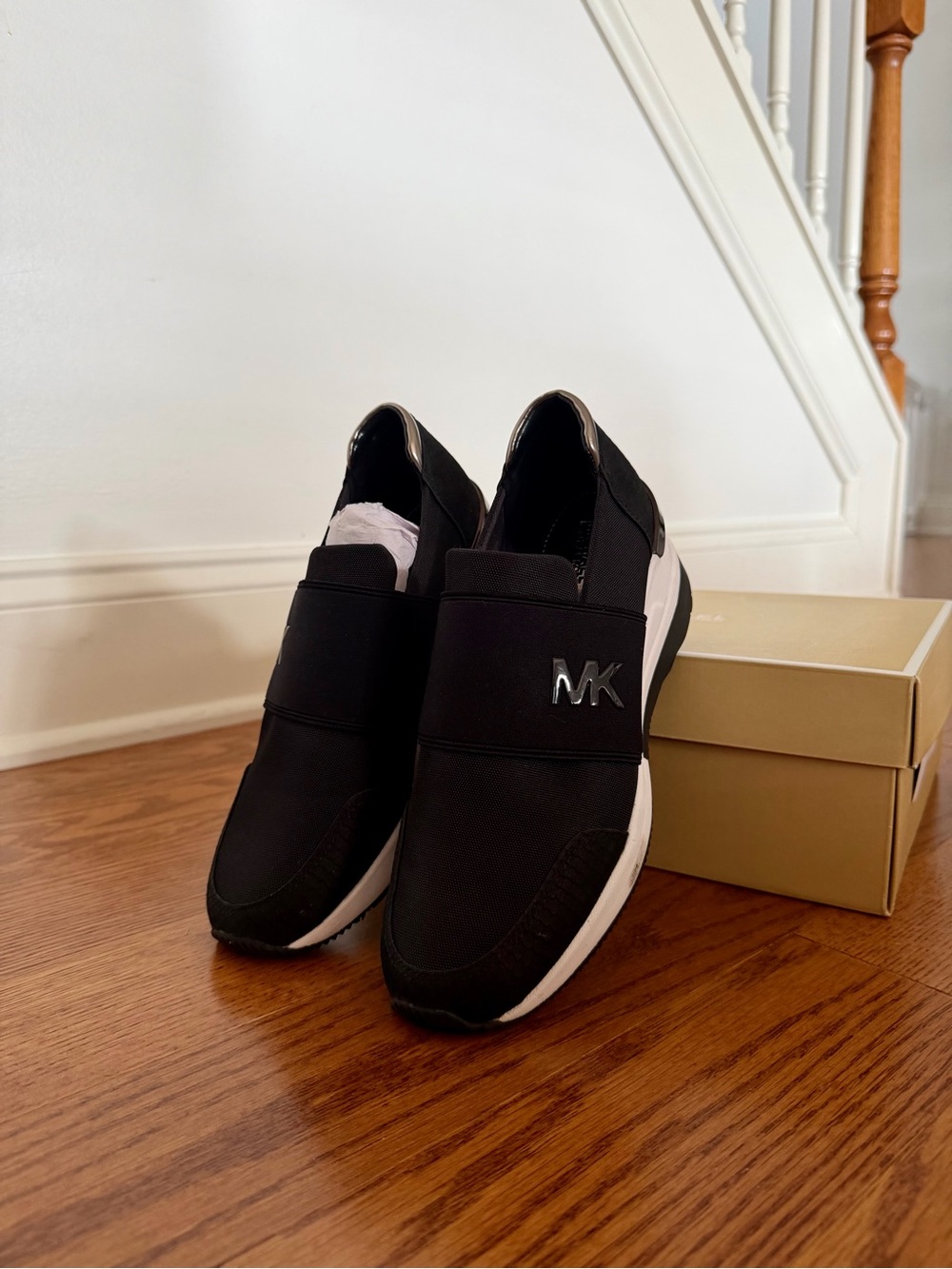 Michael Kors Black and White Slip-On Sneakers with MK Logo